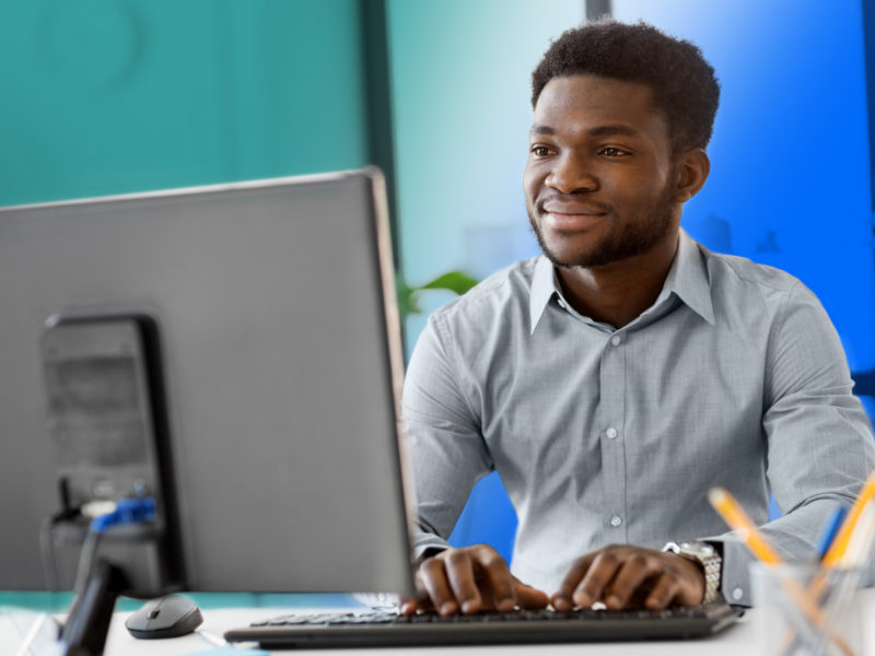 man working on computer